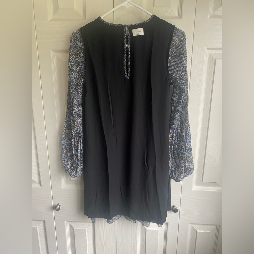 New Aritzia Wilfred Daydreamer Pleated chiffon mini dress - Black/Buoy Blue - Picture 6 of 9